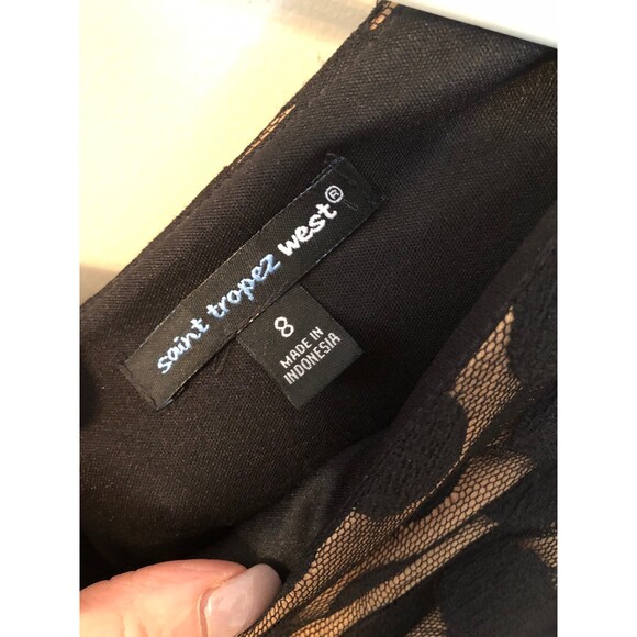 SAINT TROPEZ WEST Sz 8 BLACK PLEATED V NECK SLEEVELESS FORMAL PARTY DRESS - Picture 7 of 8